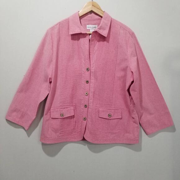 Draper'S & Damon'S Jackets & Blazers - Draper's & Damon's Jacket Womens Large Pink Pintuck Button 3/4 Sleeve Pockets